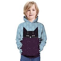 Kids Boys' Hoodie  Sweatshirt Long Sleeve Cat 3D Print Animal Print Blue Children Tops Summer Active Daily Wear Regular Fit 3-13 Years Lightinthebox - thumbnail