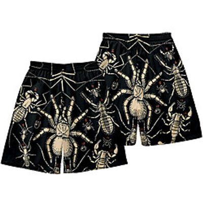 Casual / Sporty Athleisure Men's Jogger Shorts Daily Holiday Pants Short Spider Scorpion Elastic Waist 3D Print Black miniinthebox