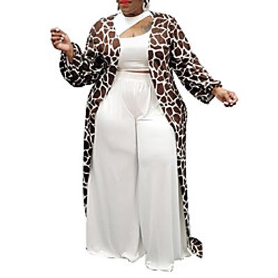 Women's Plus Size Coat Print Graphic Animal Causal Vacation Long Sleeve V Neck Long Spring Summer Black Brown L XL XXL 3XL 4XL Lightinthebox