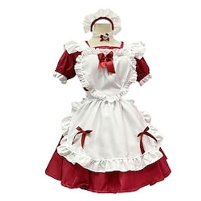 Lolita Sweet Lolita Princess Lolita Maid Uniforms Dress Cosplay Costume Maid Suits Women's Japanese Cosplay Costumes Black  Rosy Pink  Red Solid Color Puff Balloon Sleeve Short Sleeve  Apron Lightinthebox