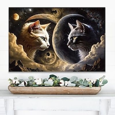 Animals Wall Art Canvas Two Cats Prints and Posters Portrait Pictures Decorative Fabric Painting For Living Room Pictures No Frame miniinthebox