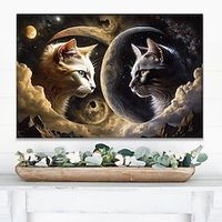 Animals Wall Art Canvas Two Cats Prints and Posters Portrait Pictures Decorative Fabric Painting For Living Room Pictures No Frame miniinthebox