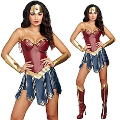 Wonder Woman Wonder Woman Cosplay Costume Outfits Halloween Props Women's Movie Cosplay Halloween Red Dress Headpiece Christmas Halloween New Year Polyester Lightinthebox