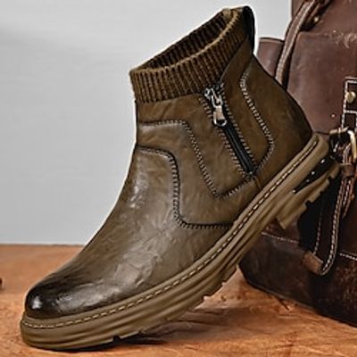 Men's Boots Retro Work Boots Walking Casual Daily Leather Comfortable Booties  Ankle Boots Loafer Black Khaki Spring Fall Lightinthebox