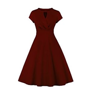Women's A Line Dress Midi Dress Blue Red Wine Red Short Sleeve Solid Color Summer Vintage 2021 S M L XL XXL Lightinthebox