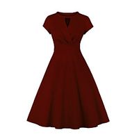Women's A Line Dress Midi Dress Blue Red Wine Red Short Sleeve Solid Color Summer Vintage 2021 S M L XL XXL Lightinthebox - thumbnail