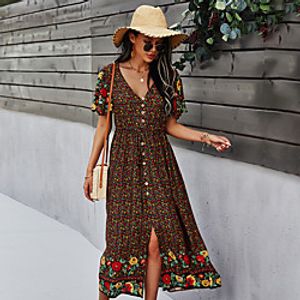 Women's Swing Dress Midi Dress Original design independent real shot Black Dark Blue Short Sleeve Print Spring Summer Casual / Daily 2021 S M L XL miniinthebox