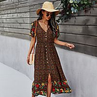 Women's Swing Dress Midi Dress Original design independent real shot Black Dark Blue Short Sleeve Print Spring Summer Casual / Daily 2021 S M L XL miniinthebox - thumbnail