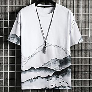 Men's Unisex Tee T shirt Hot Stamping Scenery Graphic Prints Plus Size Print Short Sleeve Casual Tops Cotton Basic Fashion Designer Big and Tall White Black Khaki miniinthebox