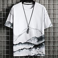 Men's Unisex Tee T shirt Hot Stamping Scenery Graphic Prints Plus Size Print Short Sleeve Casual Tops Cotton Basic Fashion Designer Big and Tall White Black Khaki miniinthebox - thumbnail