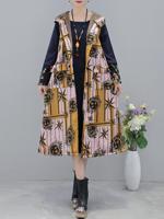 Vintage Printed Women Hooded Long Jackets