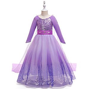 Kids Little Girls' Dress Solid Colored Sequin Mesh Print Purple Knee-length Long Sleeve Cute Dresses Children's Day Slim 3-12 Years miniinthebox