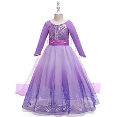 Kids Little Girls' Dress Solid Colored Sequin Mesh Print Purple Knee-length Long Sleeve Cute Dresses Children's Day Slim 3-12 Years miniinthebox
