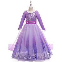 Kids Little Girls' Dress Solid Colored Sequin Mesh Print Purple Knee-length Long Sleeve Cute Dresses Children's Day Slim 3-12 Years miniinthebox - thumbnail