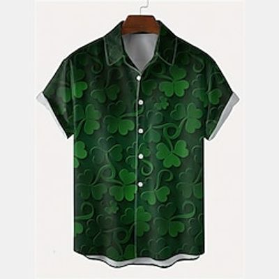 Four Leaf Clover Casual Men's Shirt Daily Wear Going out Weekend Autumn  Fall Turndown Short Sleeves Green S, M, L 4-Way Stretch Fabric Shirt St. Patrick Lightinthebox