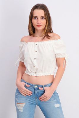 Womens Plain Off Shoulder Cropped Top White Womens Plain Off Shoulder Cropped Top White