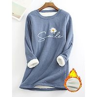 Women's Sweatshirt Pullover Sherpa Fleece Lined Floral Letter Warm Fuzzy Print Black Yellow Dark Pink Casual Sports Round Neck Long Sleeve Top Micro-elastic Fall  Winter Lightinthebox - thumbnail