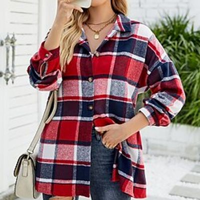 Women's Shirt Blouse Plaid Red Fuchsia Green Print Button Long Sleeve Casual Fashion Shirt Collar Regular Fit Fall Winter Lightinthebox Women's Shirt Blouse Plaid Red Fuchsia Green Print Button Long Sleeve Casual Fashion Shirt Collar Regular Fit Fall Winter Lightinthebox