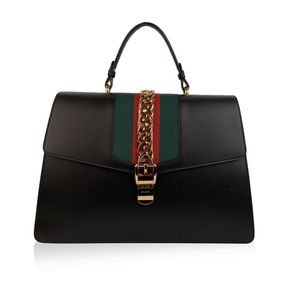 Black Leather Maxi Sylvie Satchel Top Handle Bag