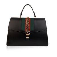 Black Leather Maxi Sylvie Satchel Top Handle Bag - thumbnail
