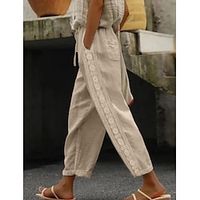 Women's Pants Trousers Linen Cotton Blend Plain Side Pockets Ankle-Length Casual Daily Going out Weekend White Blue S M Spring  Summer Lightinthebox