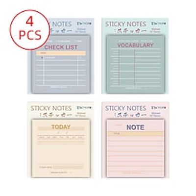 4 pcs Sticky Notes 7.67.6 inch Colorful Paper Lined Cute Self-adhesive Post It Notes for School Office Student miniinthebox