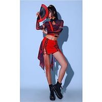 Women's Kpop Dancer DJ Dancing Party Jazz Polyester bright red Top Skirt miniinthebox Women's Kpop Dancer DJ Dancing Party Jazz Polyester bright red Top Skirt miniinthebox