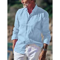 Men's Shirt Linen Shirt Button Up Shirt Summer Shirt Beach Shirt Blue Long Sleeve Plain Collar Spring Summer Casual Daily Clothing Apparel Lightinthebox