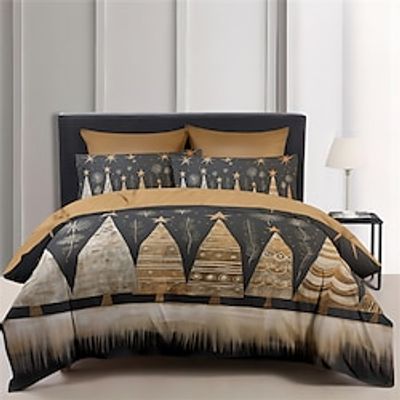 Black Gold Color Christmas Tree Cartoon Duvet Cover Set, 3 Pieces Comforter Cover With Zipper Closure Soft Brushed Festival Bedding Gifts Christmas Decoration For Home Lightinthebox