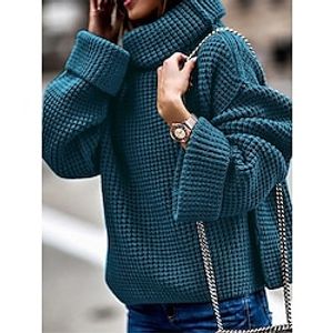 Women's Turtleneck Pullover Sweater Jumper Waffle Knit Acrylic Oversized Fall Winter Regular Outdoor Daily Going out Stylish Casual Soft Long Sleeve Solid Color Black Blue Brown S M L miniinthebox