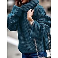 Women's Turtleneck Pullover Sweater Jumper Waffle Knit Acrylic Oversized Fall Winter Regular Outdoor Daily Going out Stylish Casual Soft Long Sleeve Solid Color Black Blue Brown S M L miniinthebox - thumbnail