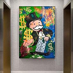 Hand Painted Wall Art Modular Graffiti Canvas Picture Monopoly Home Decor Dollar Painting Money Living Room Decoration Framed Painting Ready to Hanging Lightinthebox