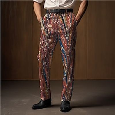 Geometry Business Casual Men's 3D Print Dress Pants Pants Trousers Outdoor Daily Wear Streetwear Polyester Wine Black Yellow S M L Medium Waist Elasticity Pants Lightinthebox