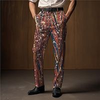 Geometry Business Casual Men's 3D Print Dress Pants Pants Trousers Outdoor Daily Wear Streetwear Polyester Wine Black Yellow S M L Medium Waist Elasticity Pants Lightinthebox - thumbnail