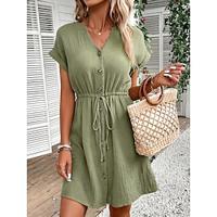 Women's Casual Dress Mini Dress Lace Button Casual V Neck Short Sleeve Green Color Lightinthebox