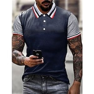 Men's Polo Shirt Golf Shirt Color Block Graphic Prints Turndown Black White Navy Blue Gray Outdoor Street Short Sleeves Button-Down Print Clothing Apparel Sports Fashion Streetwear Designer Lightinthebox