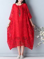Vintage Women Lace Hollow Out Fake Two-Piece Dress