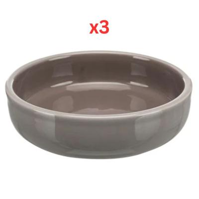 Trixie Plain Ceramic Cat Bowl For Short-Nosed Breeds Grey - 15cm (Pack of 3)