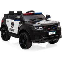Megastar Ride on police V5 Powered Electric Suv, Police Truck SUV Vehicle w/ 2.4G Remote Control, Siren, Music, LED Headlights, Microphone, Double Open Doors, Safe Seat Black Belts - (Black)