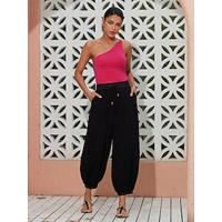 Sleeveless One Shoulder Top Loose Full Length Pants Two-piece Set