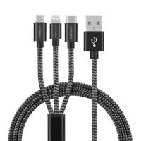 HYPHEN 3 in 1 Lightning+Type C+Micro-USB Cable 1M | 1M, Multi-Device Charging, Braided Nylon - thumbnail