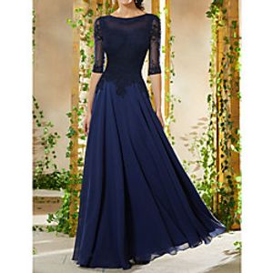 A-Line Empire Wedding Guest Formal Evening Dress Boat Neck Half Sleeve Floor Length Chiffon with Beading Appliques 2021 miniinthebox