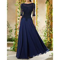 A-Line Empire Wedding Guest Formal Evening Dress Boat Neck Half Sleeve Floor Length Chiffon with Beading Appliques 2021 miniinthebox - thumbnail