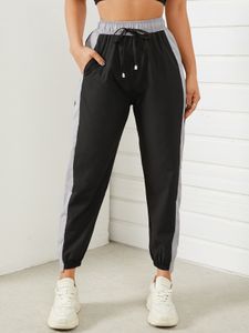 Patchwork Side Pockets Drawstring Waist Pants