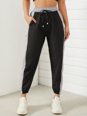 Patchwork Side Pockets Drawstring Waist Pants