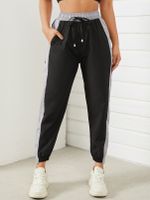 Patchwork Side Pockets Drawstring Waist Pants - thumbnail