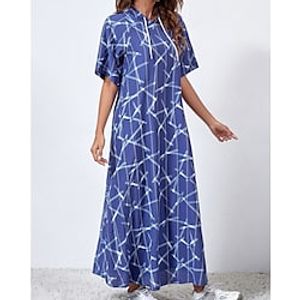 Women's Shift Dress Maxi long Dress Light Pink Blue Light Green Short Sleeve Print Patchwork Print Fall Spring Hooded Casual Modern 2022 S M L XL miniinthebox