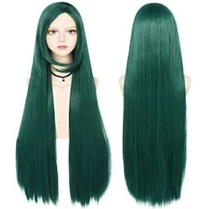 100cm Long Dark Green Wig with Bangs Straight Cosplay Wig for Women Girl Men Boys Synthetic Hair Wig Party Costume for Anime Lightinthebox