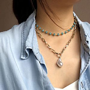 Women's Choker Necklace Pendant Necklace Drop Dainty Luxury Punk Trendy Pearl Chrome Gold 45 cm Necklace Jewelry 2pcs For Street Engagement Birthday Party Beach Festival / Chain Necklace miniinthebox