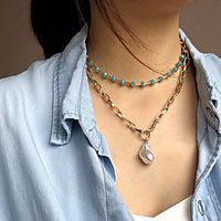Women's Choker Necklace Pendant Necklace Drop Dainty Luxury Punk Trendy Pearl Chrome Gold 45 cm Necklace Jewelry 2pcs For Street Engagement Birthday Party Beach Festival / Chain Necklace miniinthebox - thumbnail